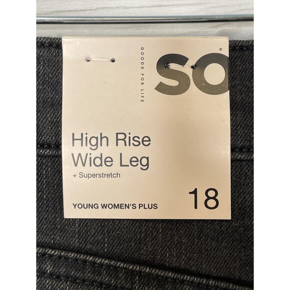 SO Jeans Womens 18 Plus Black High Rise Wide Leg Superstretch Black Wash Denim - Picture 9 of 13